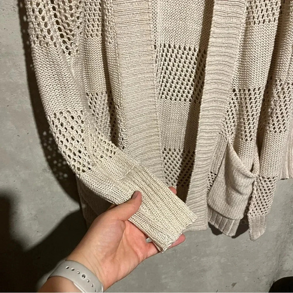 Element Skateboarding Long Cardigan Sweater Size Large Striped Beige Crochet - Picture 4 of 8